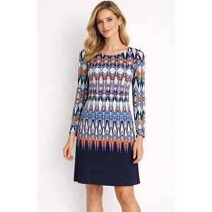 Vince Camuto Multicolor Blue Pink Orange Stretch Sheath Long Sleeve Dress Size 2